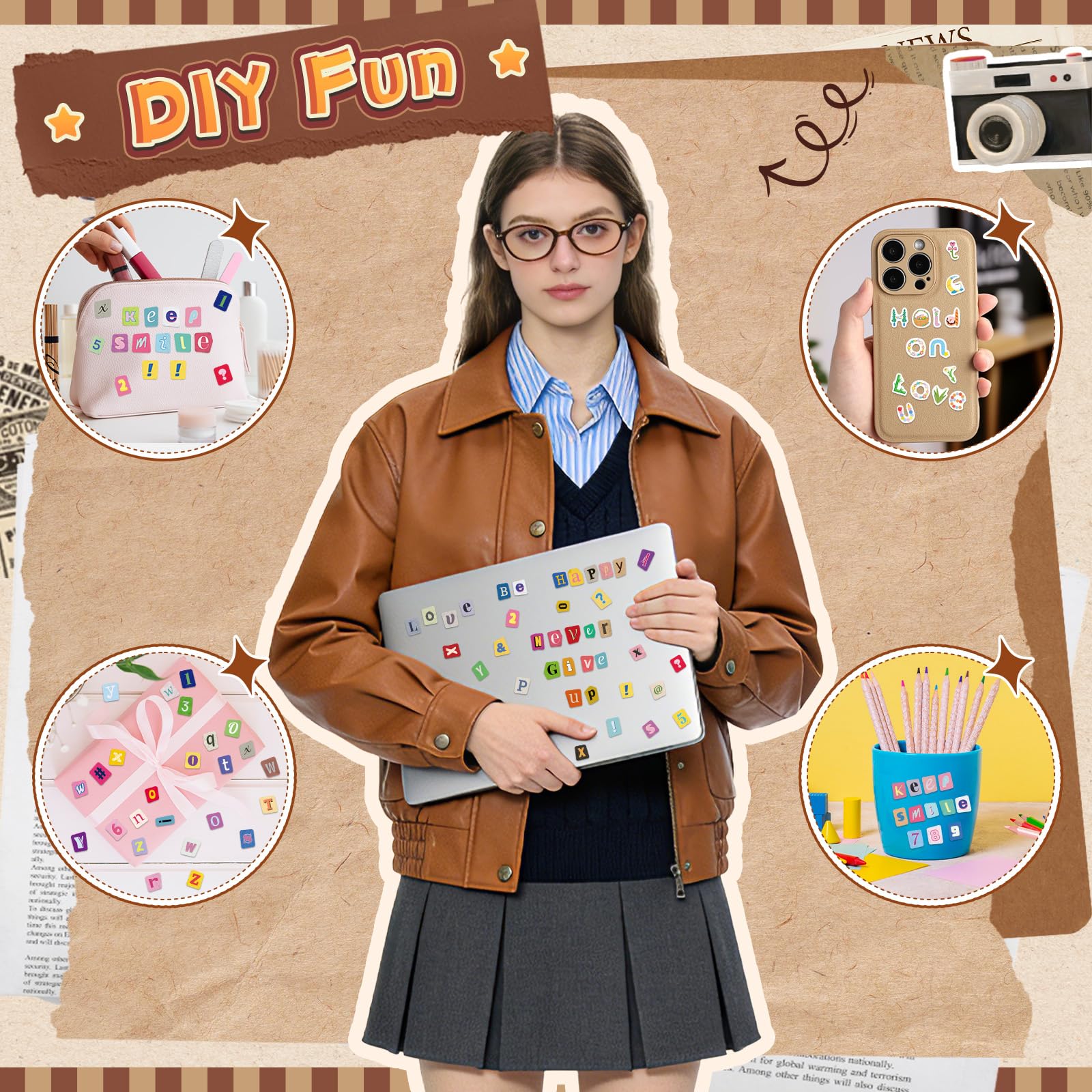 3184 PCS Vintage Letter Stickers Scrapbook Stickers, Magazine Alphabet Number Stickers, Self Adhesive Vinyl Letters Stickers for Journaling