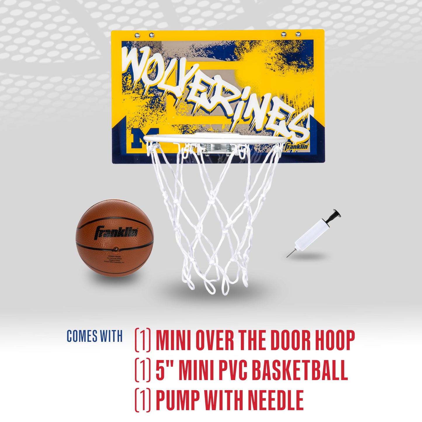 Franklin Sports Over the Door Basketball Hoop Set with Mini Ball - Michigan