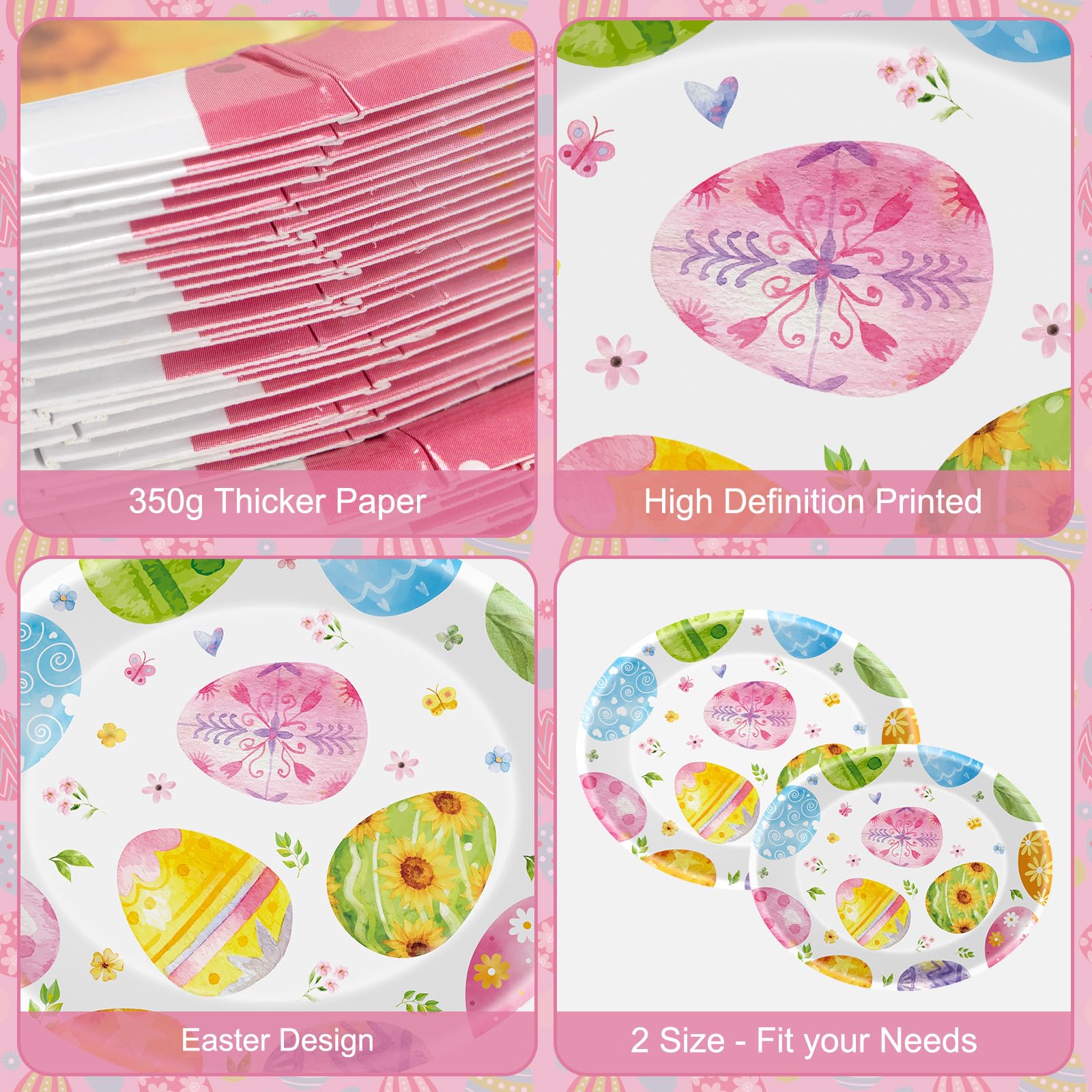 50 Pack Large Easter Plates Set - Watercolor Happy Easter Oval Paper Plates, Disposable Spring Colorful Eggs Oval Heavy Duty Dinner Dessert Plate