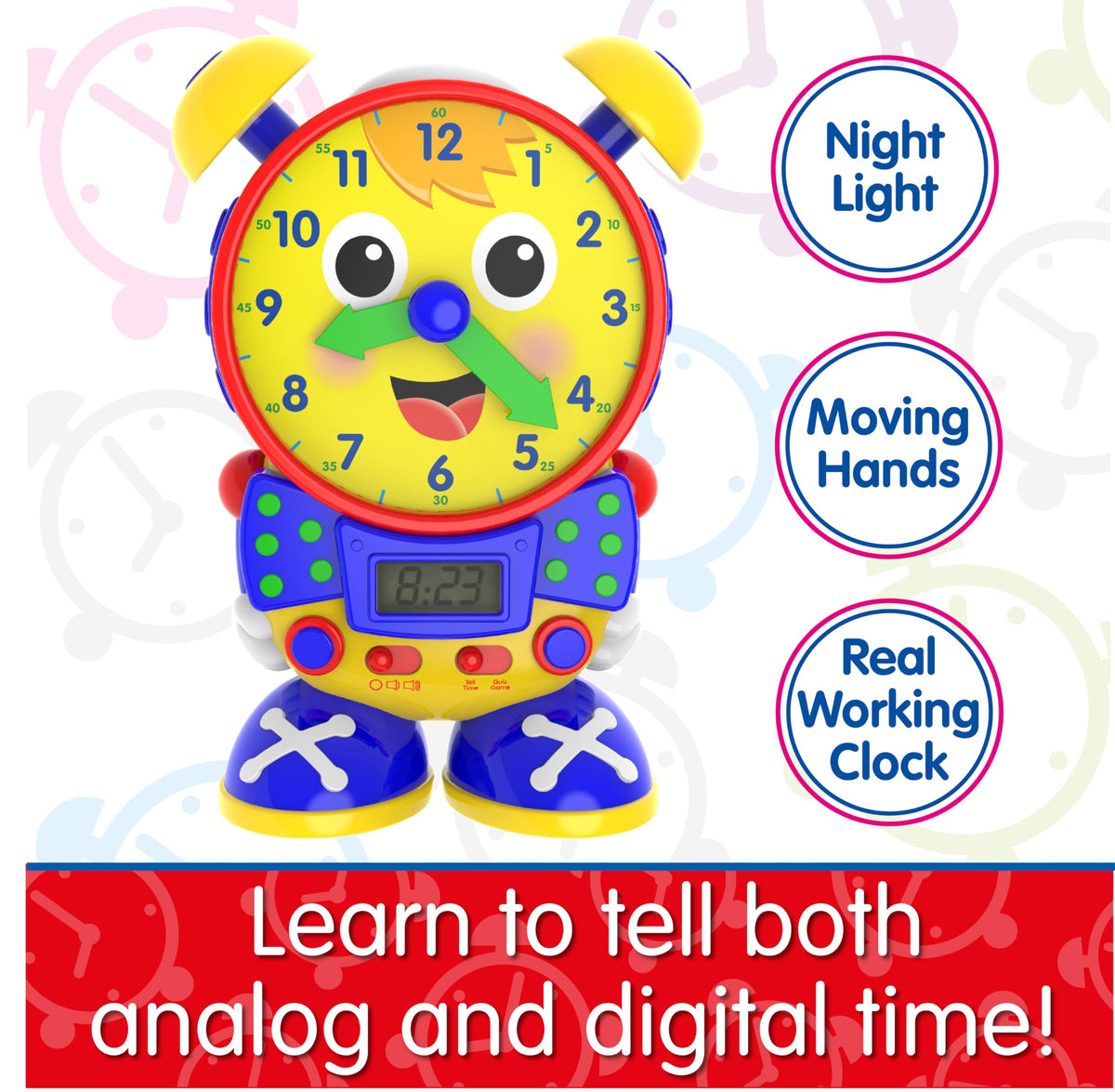 The Learning Journey Telly the Teaching Time Clock - Interactive Analog & Digital Time Learning Toy - Educational Toddler Clock for Ages 3+