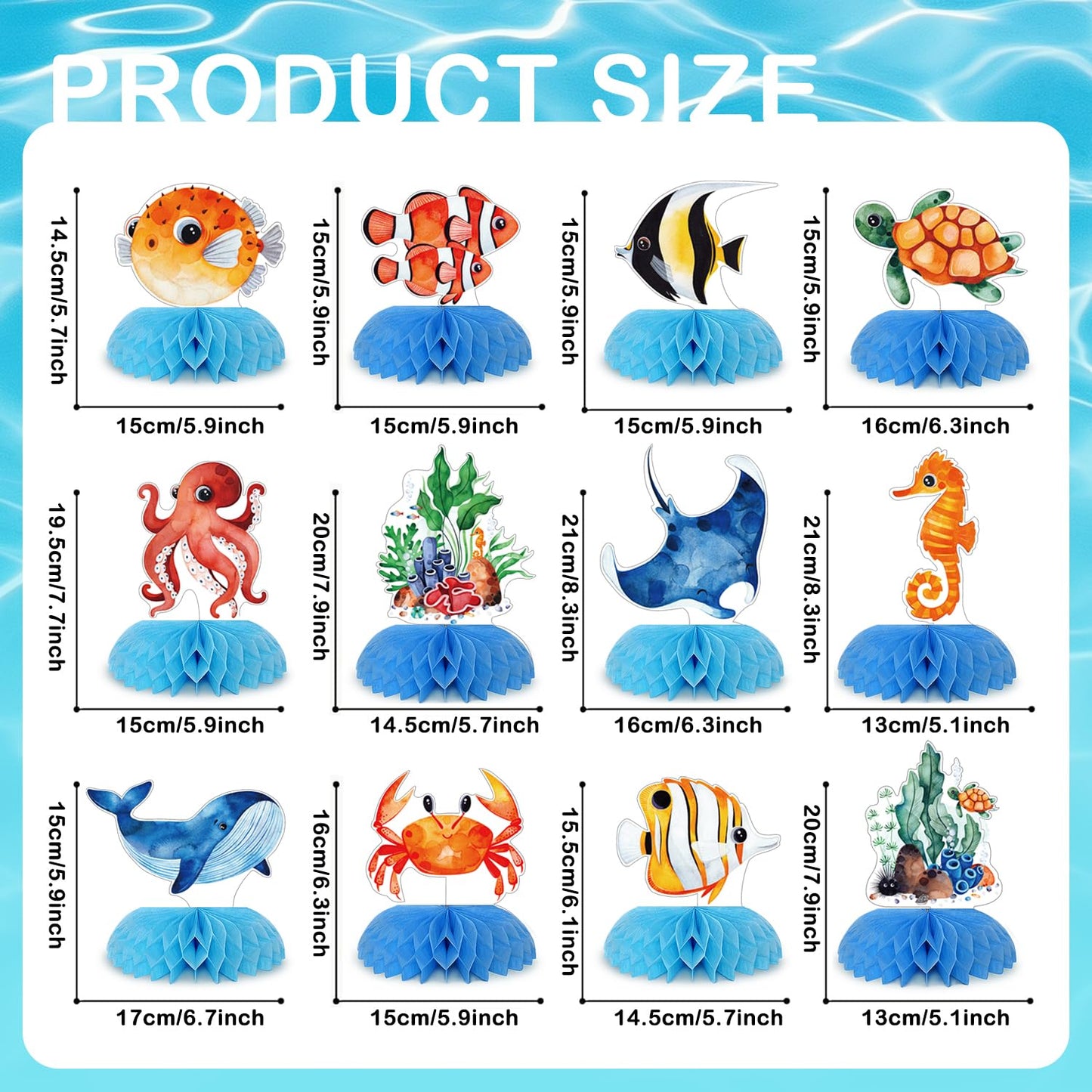 12 pcs Ocean Sea Animals Honeycomb Centerpieces Ocean Themed Birthday Party Decorations Tropical Beach Themed Party Decorations Fish Crab Turtle