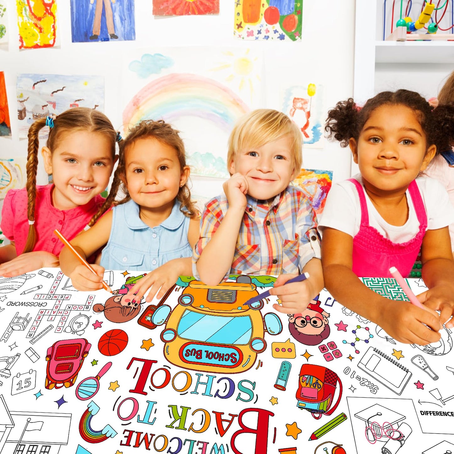 Leezead Back to School Giant Coloring Poster, Large Welcome Back Coloring Tablecloth/Table Cover Back to School Color-in Activity Poster for First Day