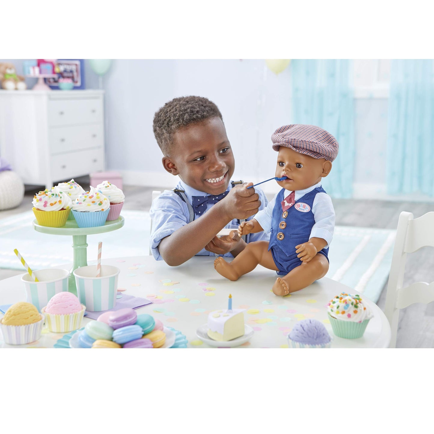 Baby Born Interactive Boy Baby Doll Party Theme - Brown Eyes with 9 Ways to Nurture, Multicolored