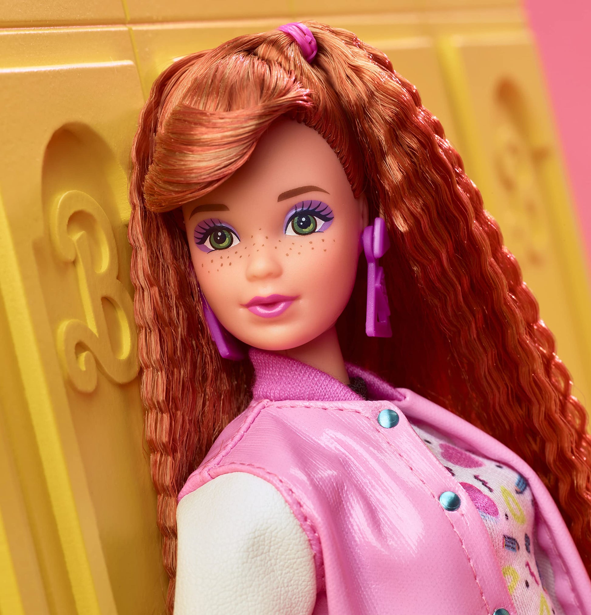 Barbie Rewind Doll, '80s Edition Schoolin' Around Outfit with Varsity Jacket, Acid-Washed Skirt and Rad Accessories