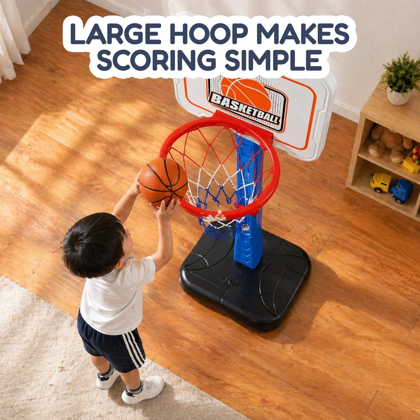 Homeli Toddler Basketball Hoop for Indoor Outdoor Play, Adjustable Mini Basketball Hoop with 3 Soft Balls & Pump, Easy to Assemble Basketball Goal