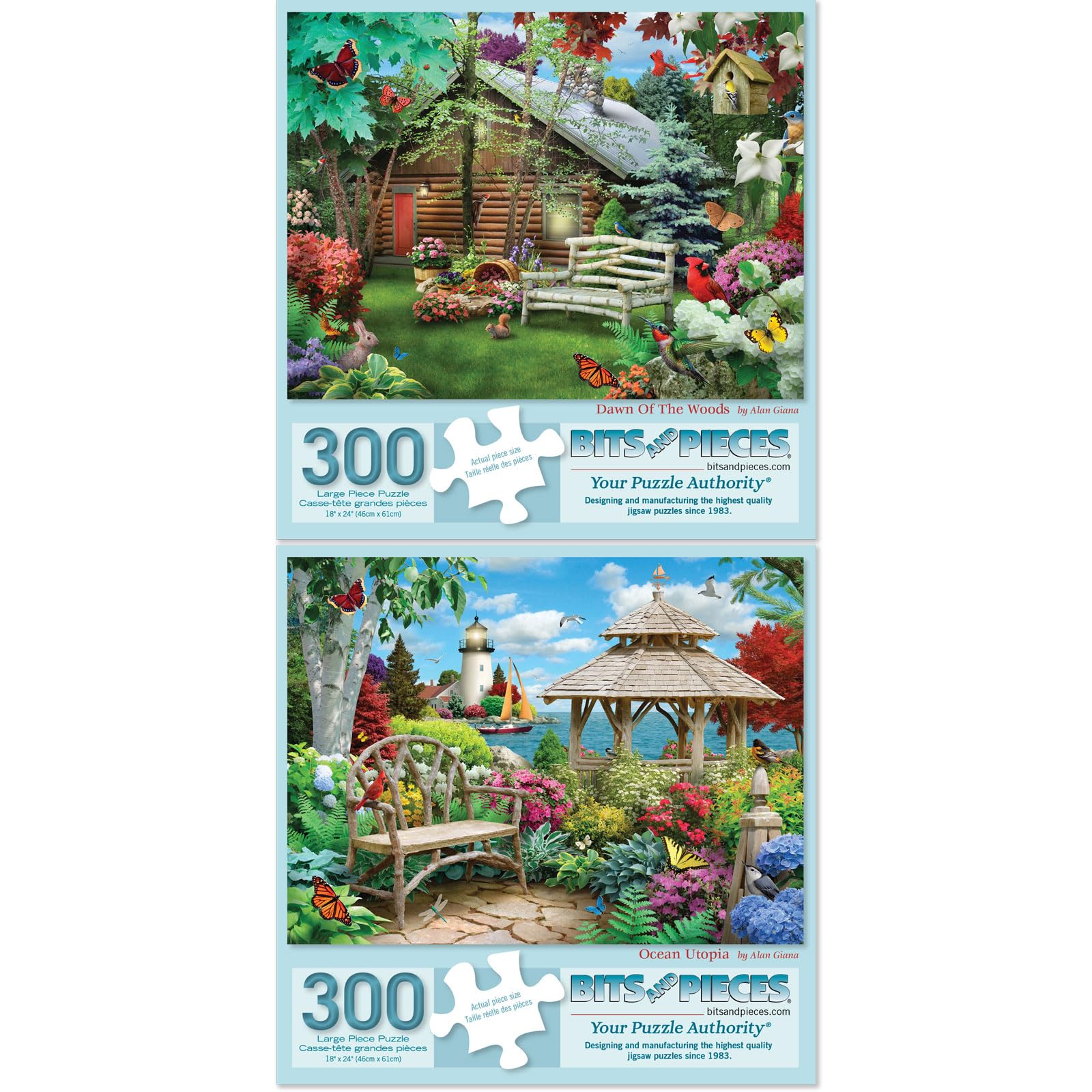 Bits and Pieces - Value Set of (2) 300 Piece Jigsaw Puzzles for Adults - Each Puzzle Measures 18" x 24" - 300 pc Nature Ocean Woods Jigsaws by Artist