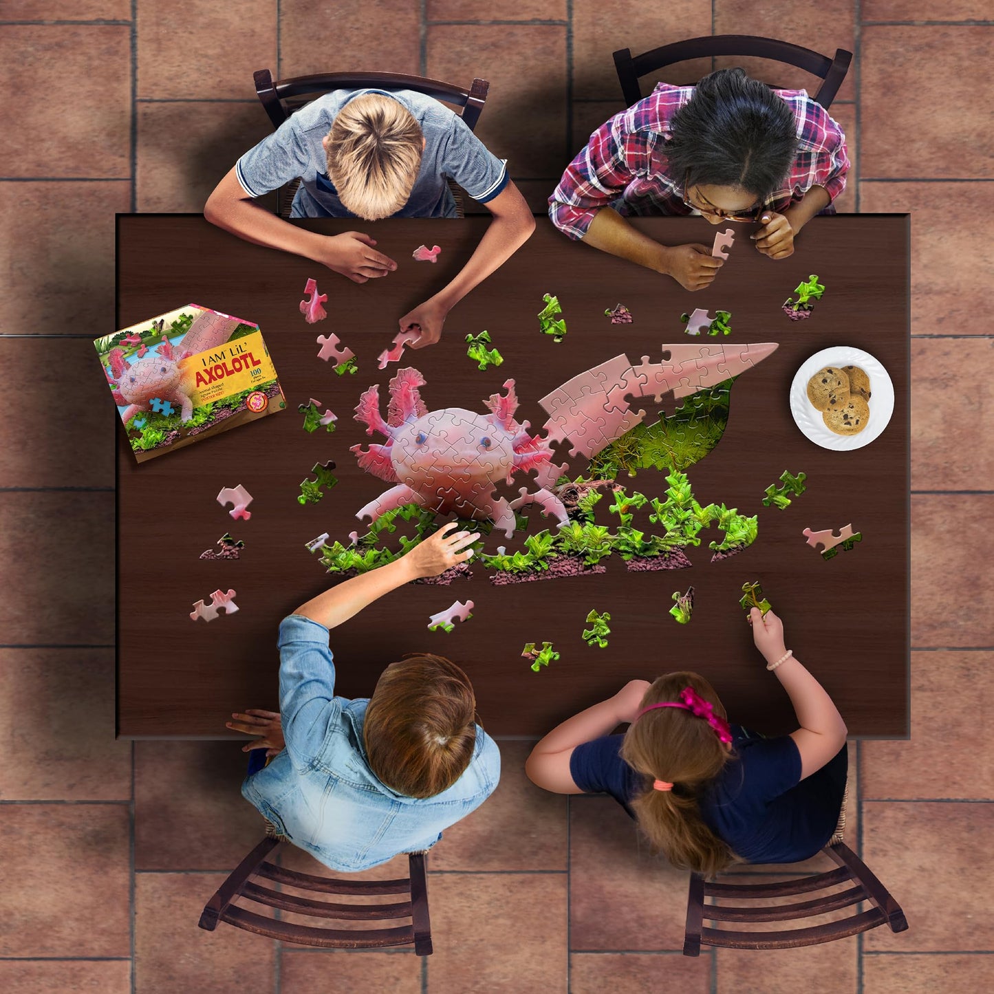 Madd CAPP: I Am Lil' Axolotl - 100 Piece Puzzle - Kids Animal-Shaped Jigsaw, 36" X 18" Finished Size, Poster Reference, Educational Fun Facts Booklet