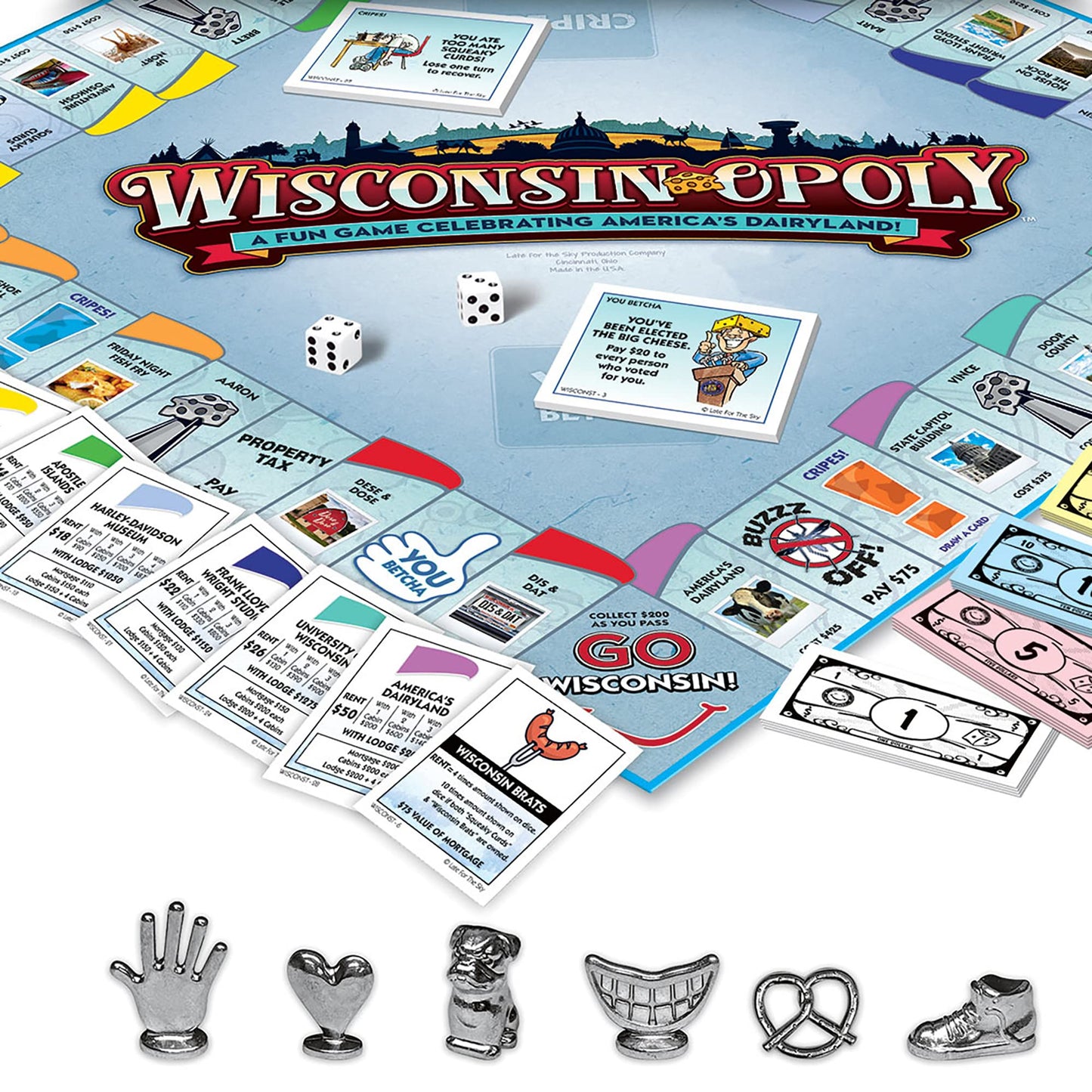 Late for The Sky Wisconsin-Opoly Board Game - Family Strategy Party Game for 2-6 Players, Ages 8+ - Buy Properties, Build Cabins & Lodges - Wisconsin