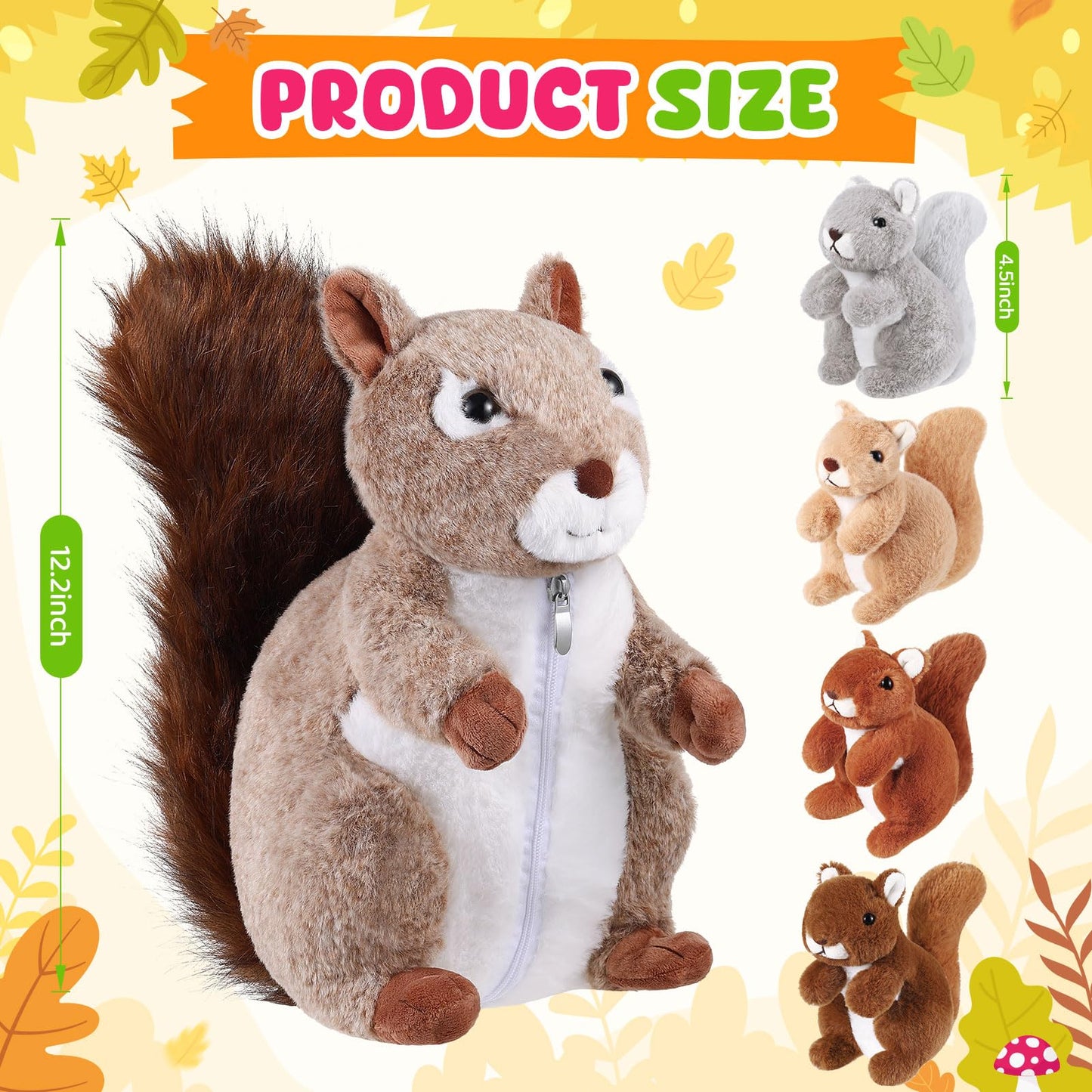 ZJoey 5 Pcs Squirrels Plush Mommy Stuffed Animal with Baby Plush Animals Soft for Christmas Girls Birthday Xmas Bedtime Gift Chair Bolster Nursery