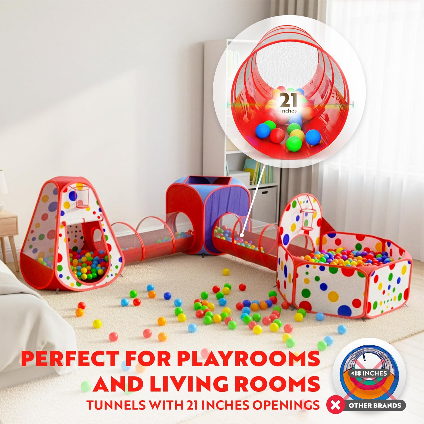 Playz 5pc Pop Up Play Tent and Crawl Through Tunnels for Kids w/Carry Bag