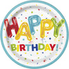 Happy Balloon Birthday Round Multicolor Dinner Plates -9" (Pack of 8) - Colorful Birthday Celebration Tableware - Perfect for Kids & Adults
