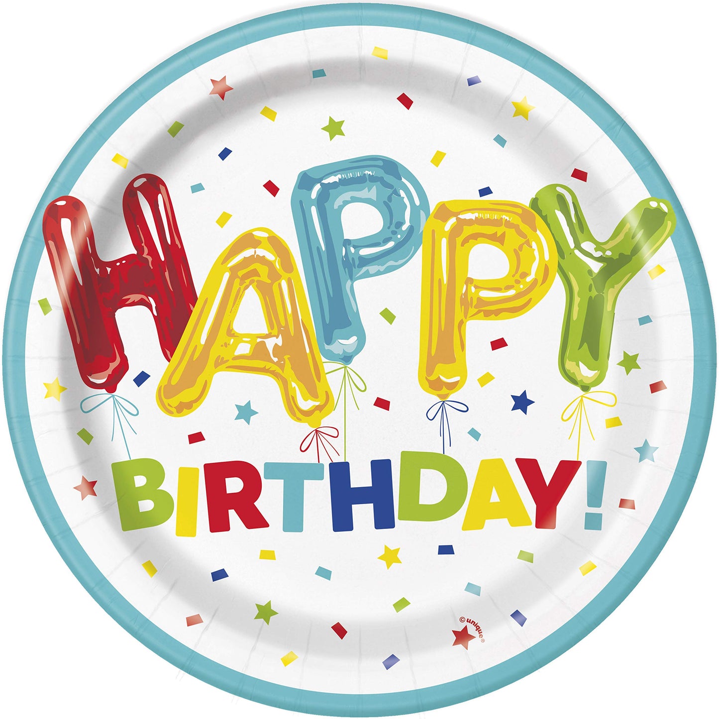 Happy Balloon Birthday Round Multicolor Dinner Plates -9" (Pack of 8) - Colorful Birthday Celebration Tableware - Perfect for Kids & Adults