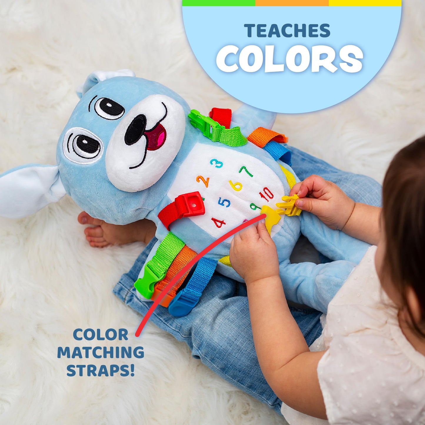 Buckle Toys Barkley Dog - Plush Animal Learning Toy - Develop Fine Motor Skills - Counting and Color Recognition Stuffed Animal - Perfect Travel