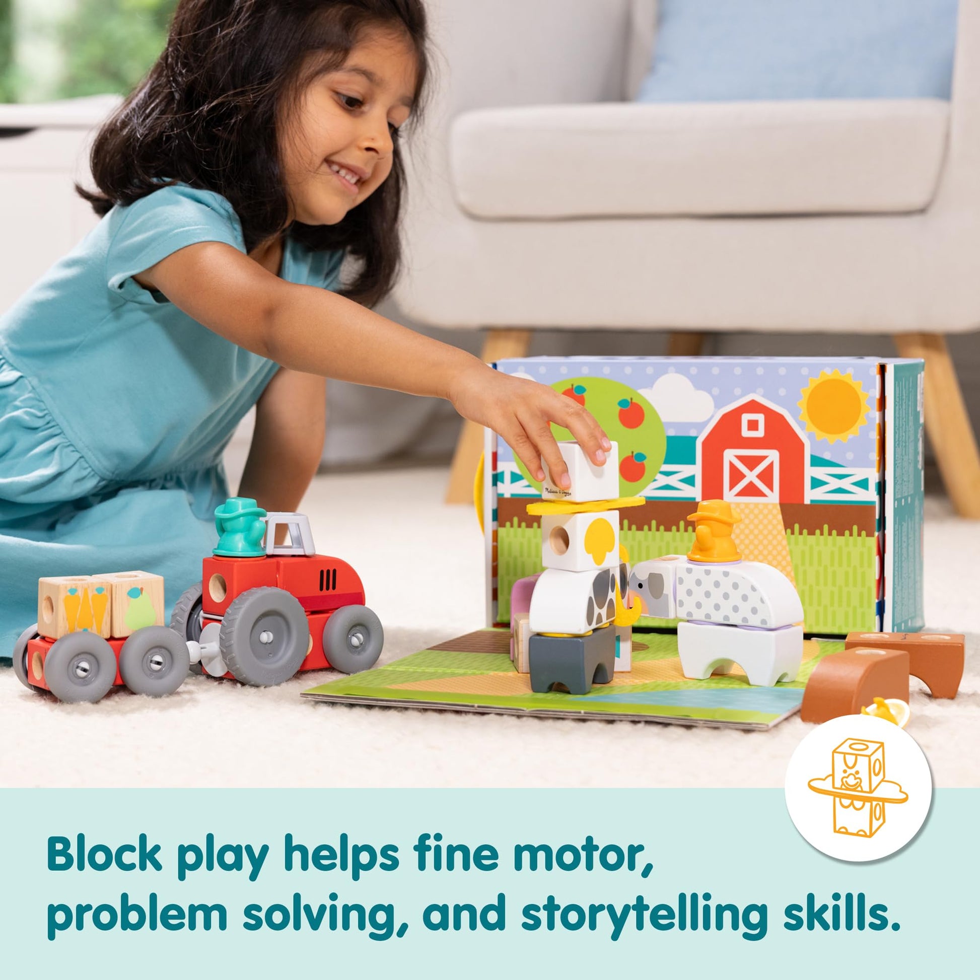 Melissa & Doug Blockables Farm Connectable Wooden Building Blocks Set