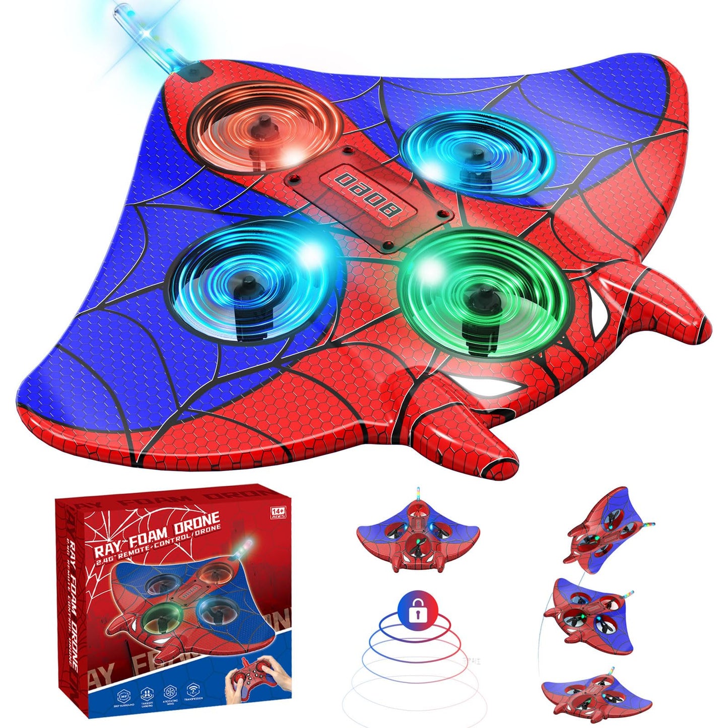 RC Plane, Remote Control Airplanes for Kids, Spider Toys with LED Lights