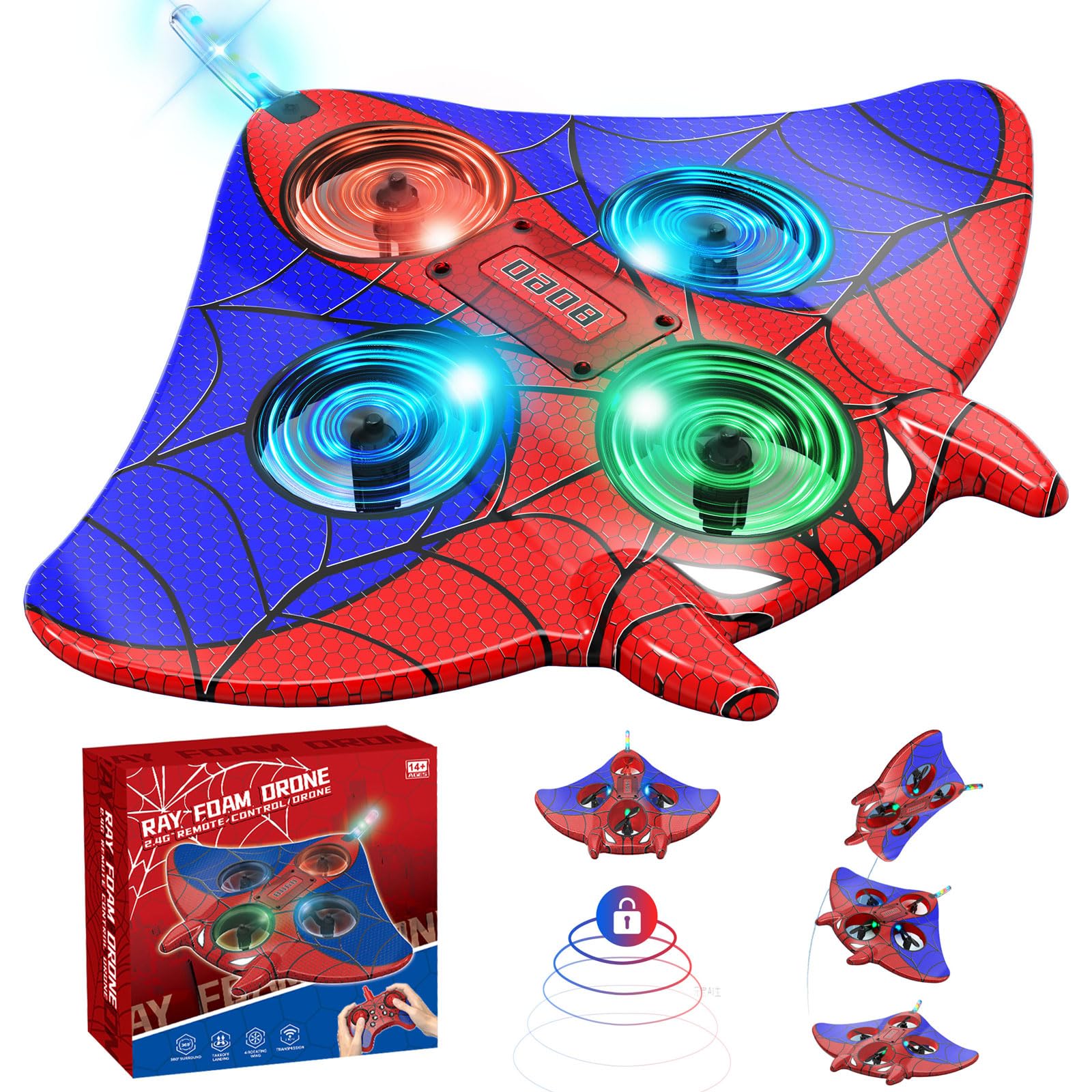 RC Plane, Remote Control Airplanes for Kids, Spider Toys with LED Lights