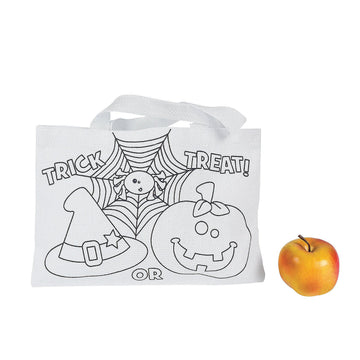 Fun Express Color Your Own Halloween Friend Trick Or Treat Tote Bulk Set of 50 - Crafts for Kids and Fun Home Activities - Reusable Canvas Bag