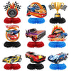Hot Cars Party Decorations Honeycomb Centerpiece, 9 Pieces Race Car Themed 3D Double Side Cake Toppers Table Centerpieces, Cartoon Photo Backdrop
