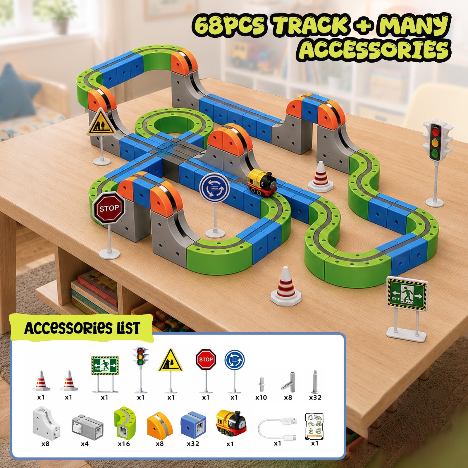 Magnetic Train Set, 126 PCS Electric Train Set for Kids, USB Rechargeable Magnetic Train Track, Easy Assembly Train Track Set, Creative STEM Toy