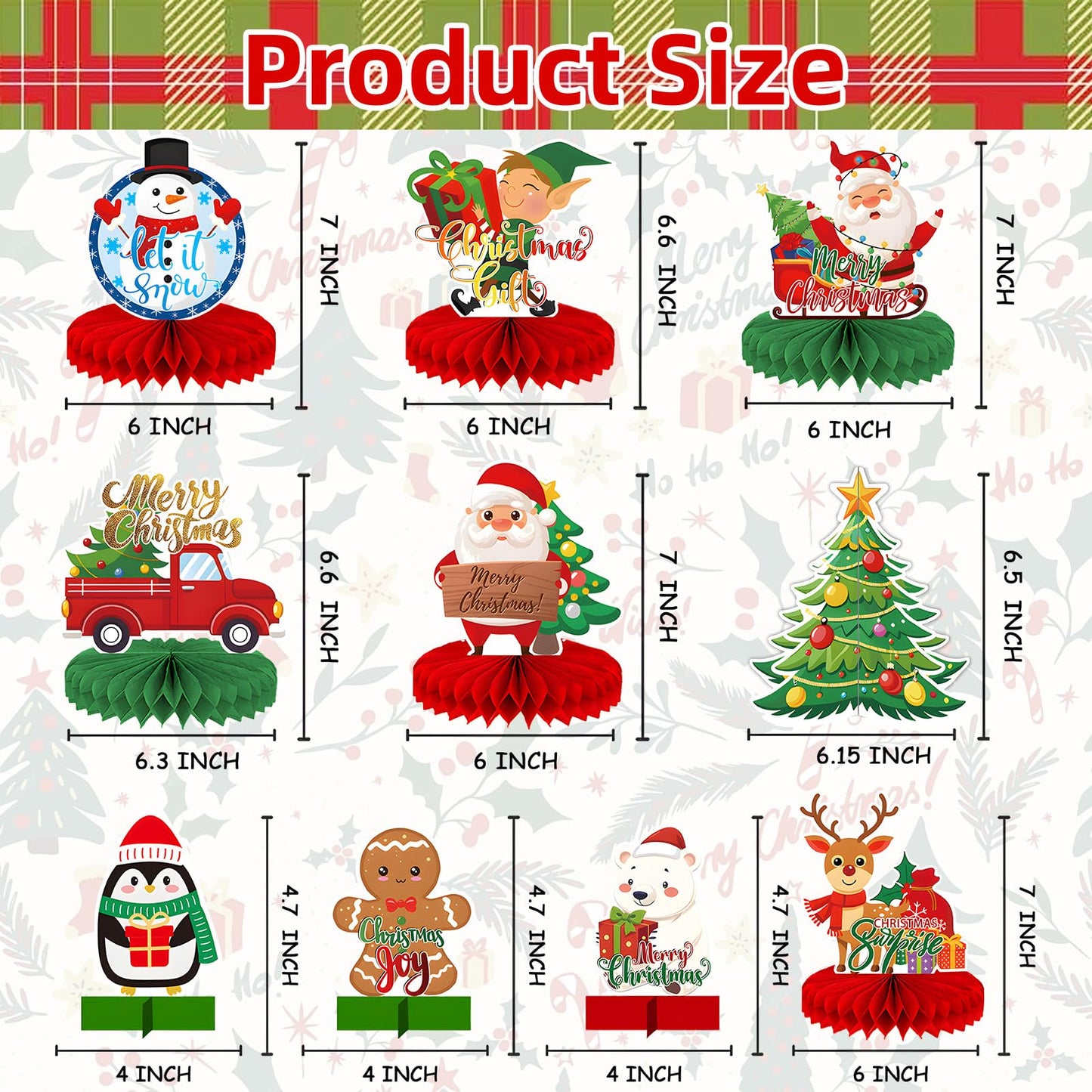 10 Pcs Christmas Honeycomb Centerpieces - Xmas Holiday Honeycomb Table Toppers for Dining Table, Classroom, Office, and Home Décor