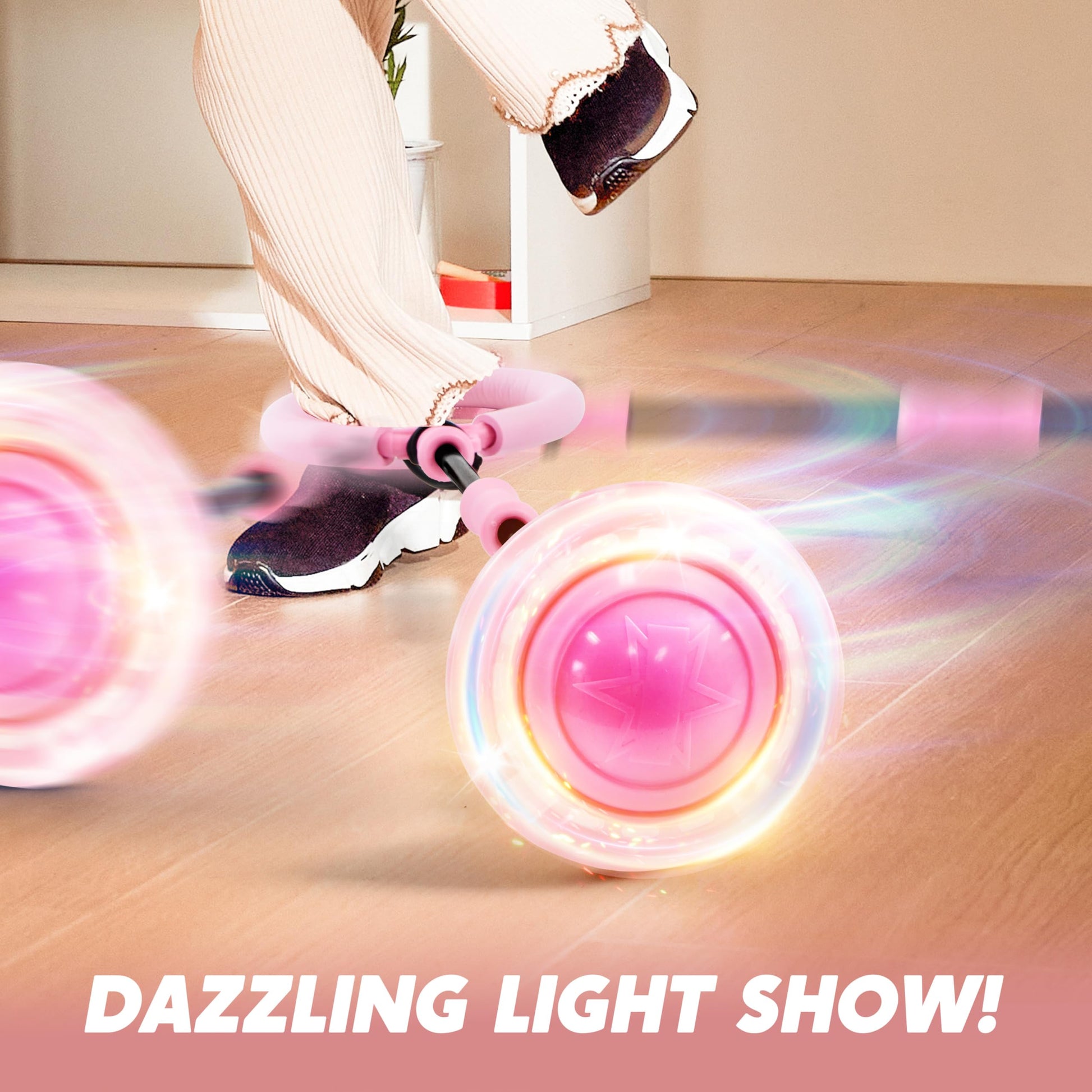 JOYIN Pink Ankle Skip Ball with Flashing Lights, Toy for Kids Indoor & Outdoor, Flashing Swing Ball Foldable Sports Toy, Birthday Gifts for Kids 3 4 5