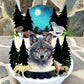 13 PCS Wolf Cake Topper Full Moon Cake Decor with Animal Figurine Wolf Themed Wedding Birthday Cake Decorations (Gray)