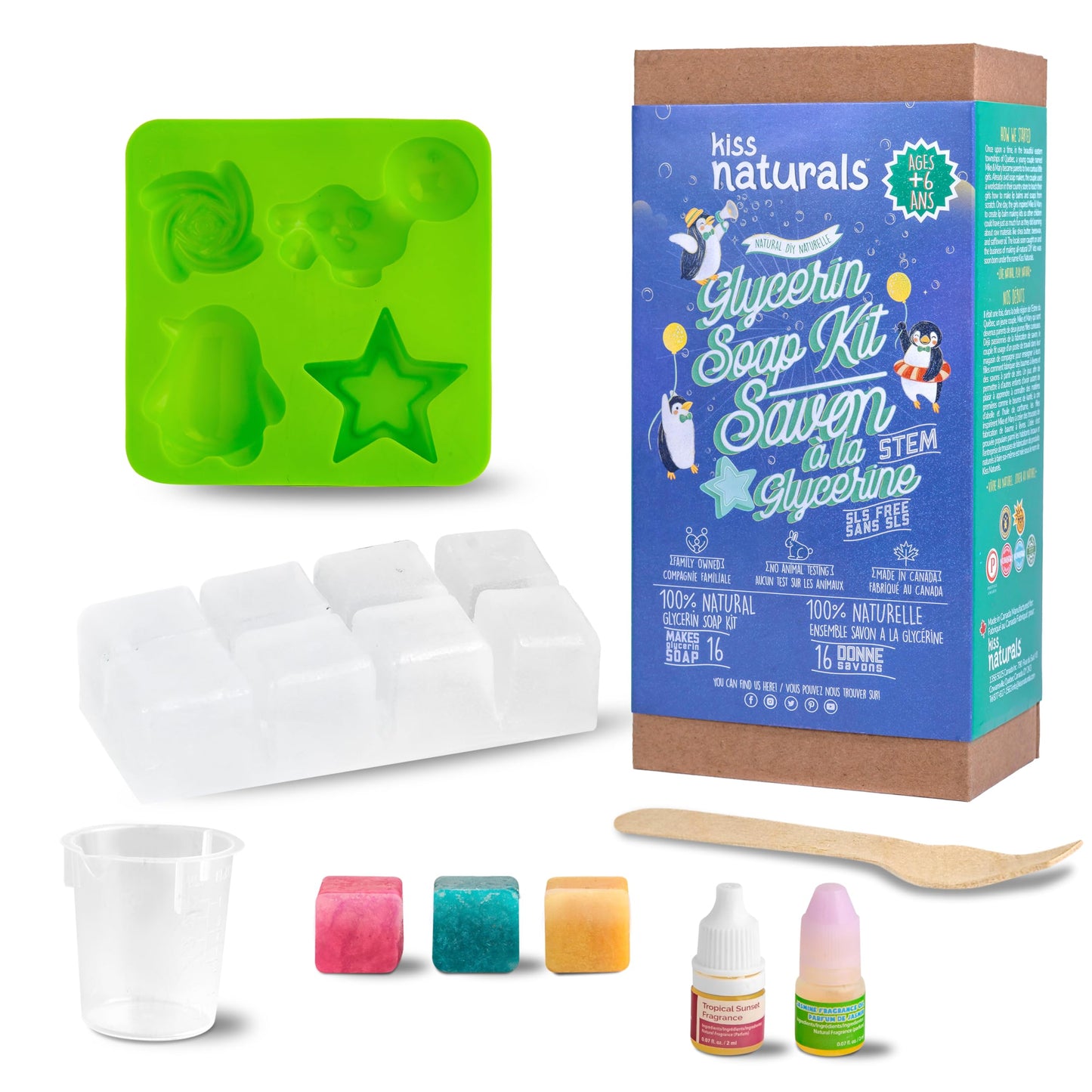 Kiss Naturals - Soap Making Arts & Crafts Kit for Kids with Organic Ingredients - Glycerin Soap DIY STEM Activity - Make 16 Soaps - with Reusable