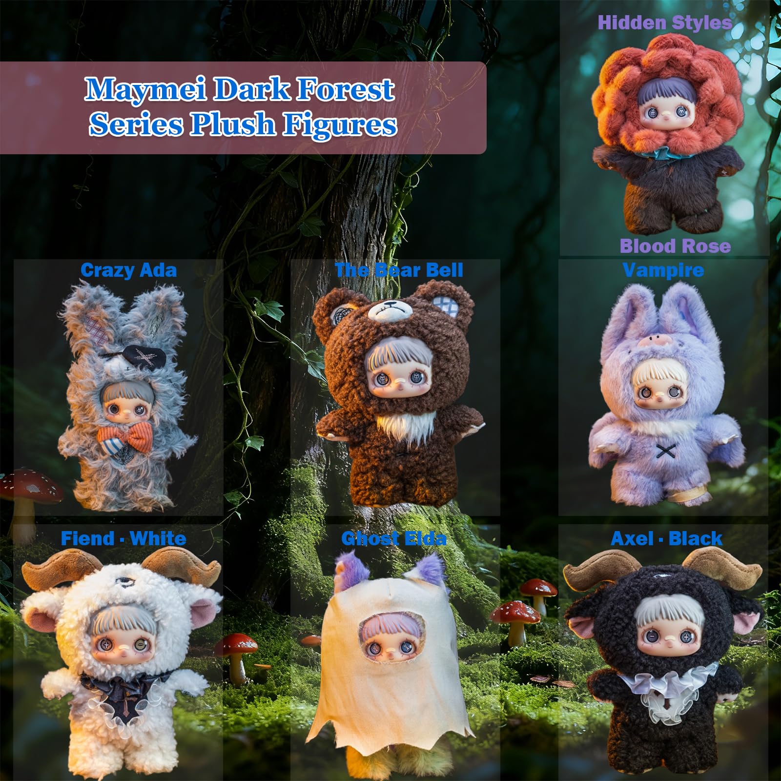 Waicommen Nommi Maymei Dark Forest Series Blind Plush Box, 1PC (1 of 7 Possible Styles), 6 Regular Figure and 1 Hidden Figure, for 15 Years Old and Up