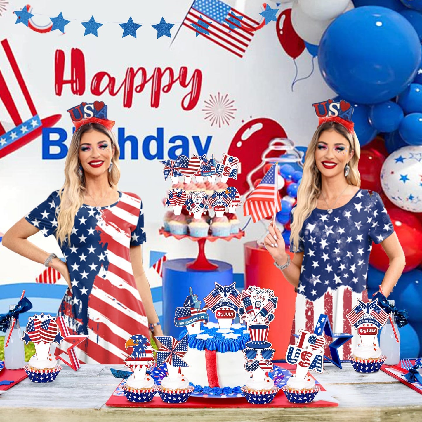 4th of July Cupcake Toppers Independence Day Theme Party Decorations