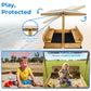 Mayugardening Large Wooden Kids Sandbox with Lid, Outdoor Weatherproof Sand Box with Covers, 2 Foldable Benches, Adjustable Height Canopy, Gift