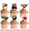 18pcs Glitter Billiards Dessert Cupcake Topper Sport Pool Ball Theme Decor Supplies Men Women Happy Birthday Decorations
