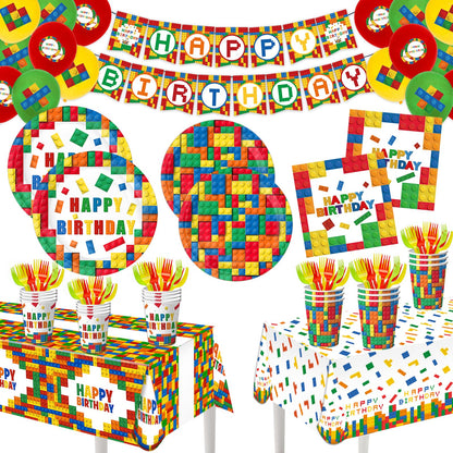 Building Block Party Plates Building Block Birthday Party Supplies Decorations Serve 25 including Disposable Paper Plates Napkins, Cups, Forks