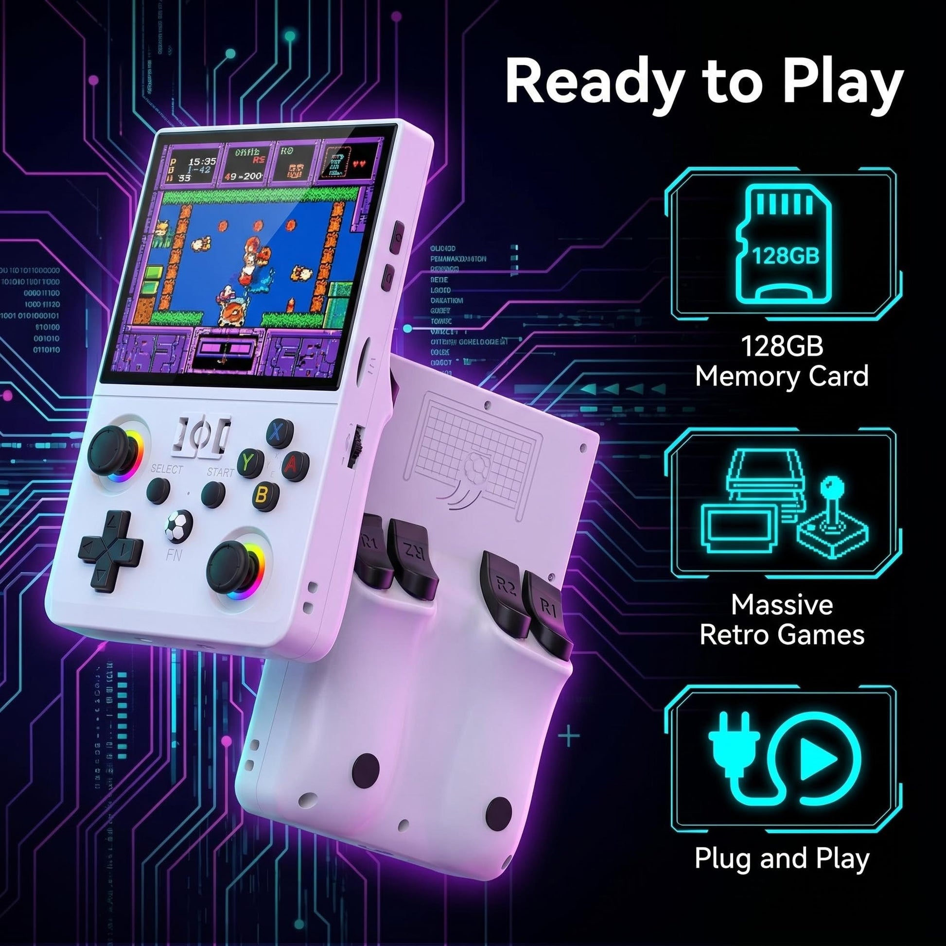 Newest R36MAX II 4.5" Retro Handheld Game Console, 128GB Portable Device(White)