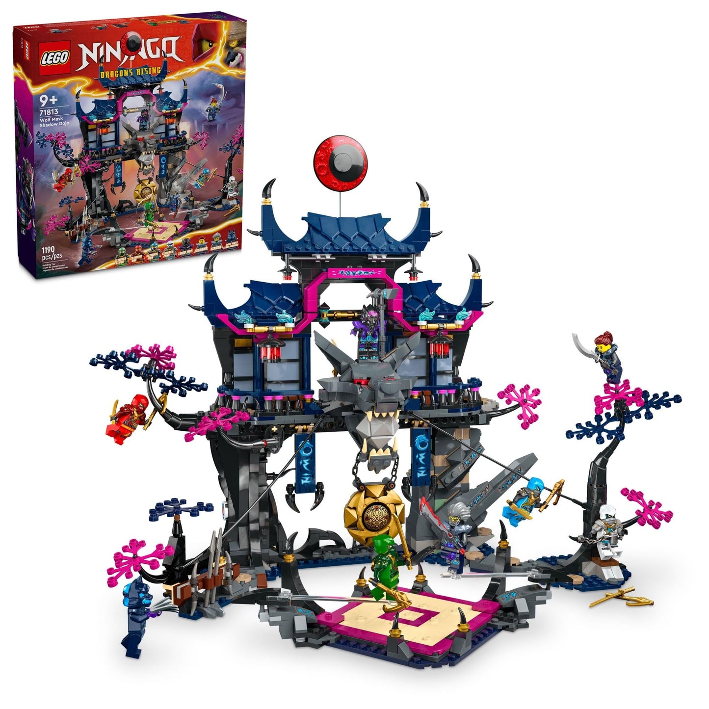 LEGO Ninjago Wolf Mask Shadow Dojo Building Toy - Pretend Play Ninja Figures & Playset - Toys for Boys & Girls, Ages 9+ Years - W/ 8 Minifigures -