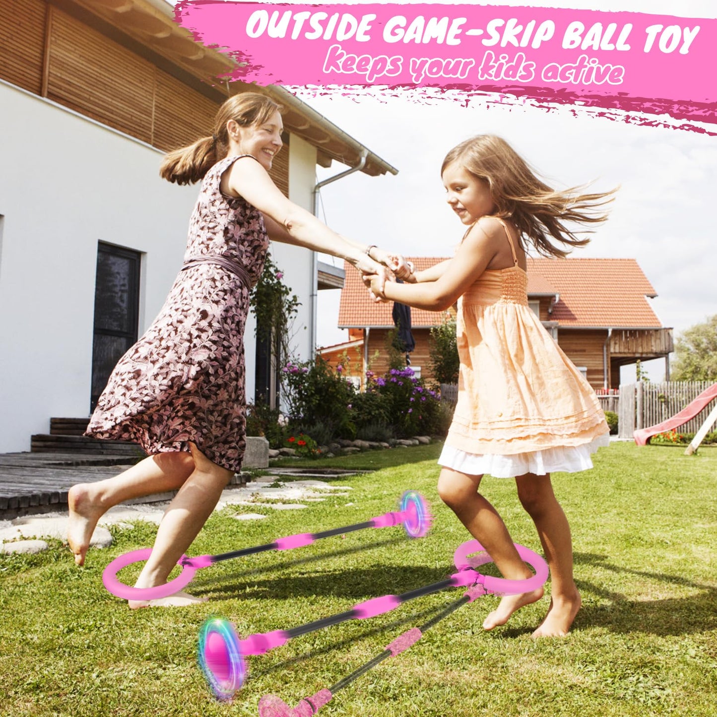 GleeGlow Ankle Skip Ball for Kids, Foldable Skip Ball Toy with Flash Wheel
