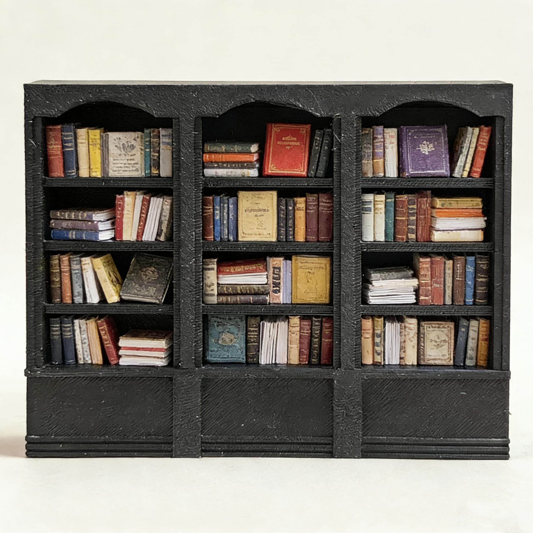 1:18 Scale Large Wall Bookshelf for Dollhouse - 3D Printed Bookcase Model for Miniature Books Collection (Black)