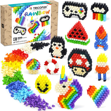 Tricofun 500PCS Rainbow Soft Silicone Building Blocks - STEM Educational Toys for Kids Age 6-12, Stress Relief Fidget Blocks for Boys & Girls