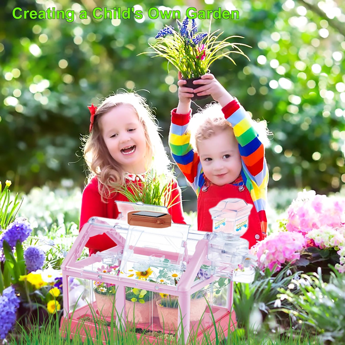 EXBEPE Kids Plant Growing Kit Greenhouse Growing Set Terrarium Kit Kids Science Educational DIY Plant Gardening Toy, Living Greenhouse with Solar