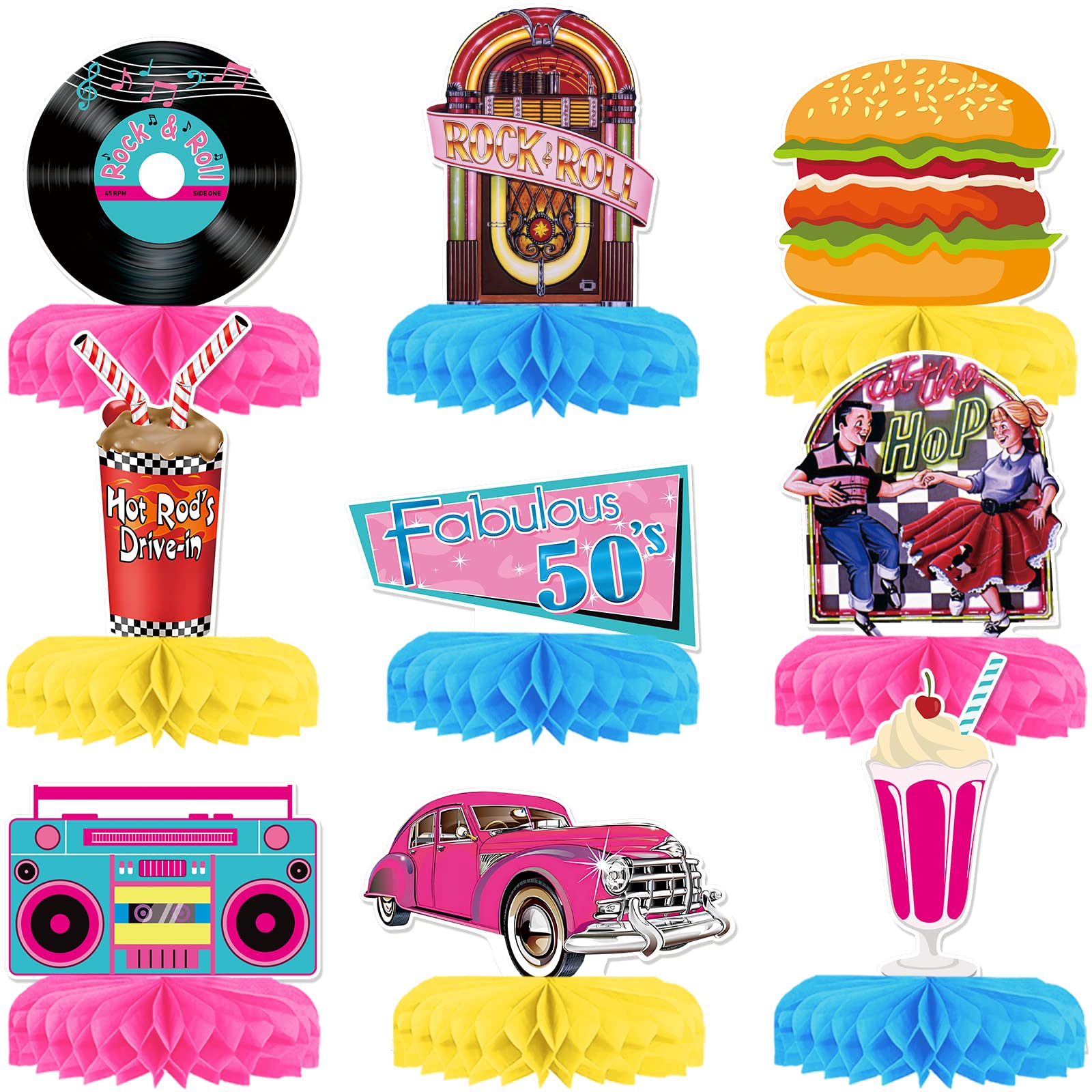 9 Pcs Sock Hop Centerpieces For Table, 50s Sock Hop Party Decorations, 1950s Rock and Roll Party Decorations, 1950s Table Centerpieces for 50s Theme