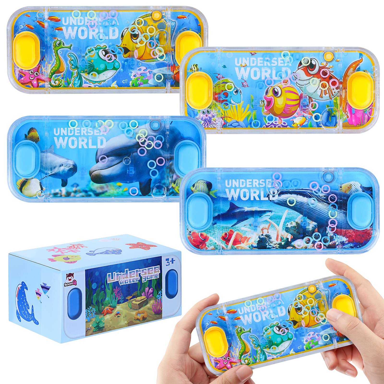 SevenQ Handheld Ocean Theme Water Toss Ring Game - 4 Pack Aqua Toys for Kids Stocking Stuffers