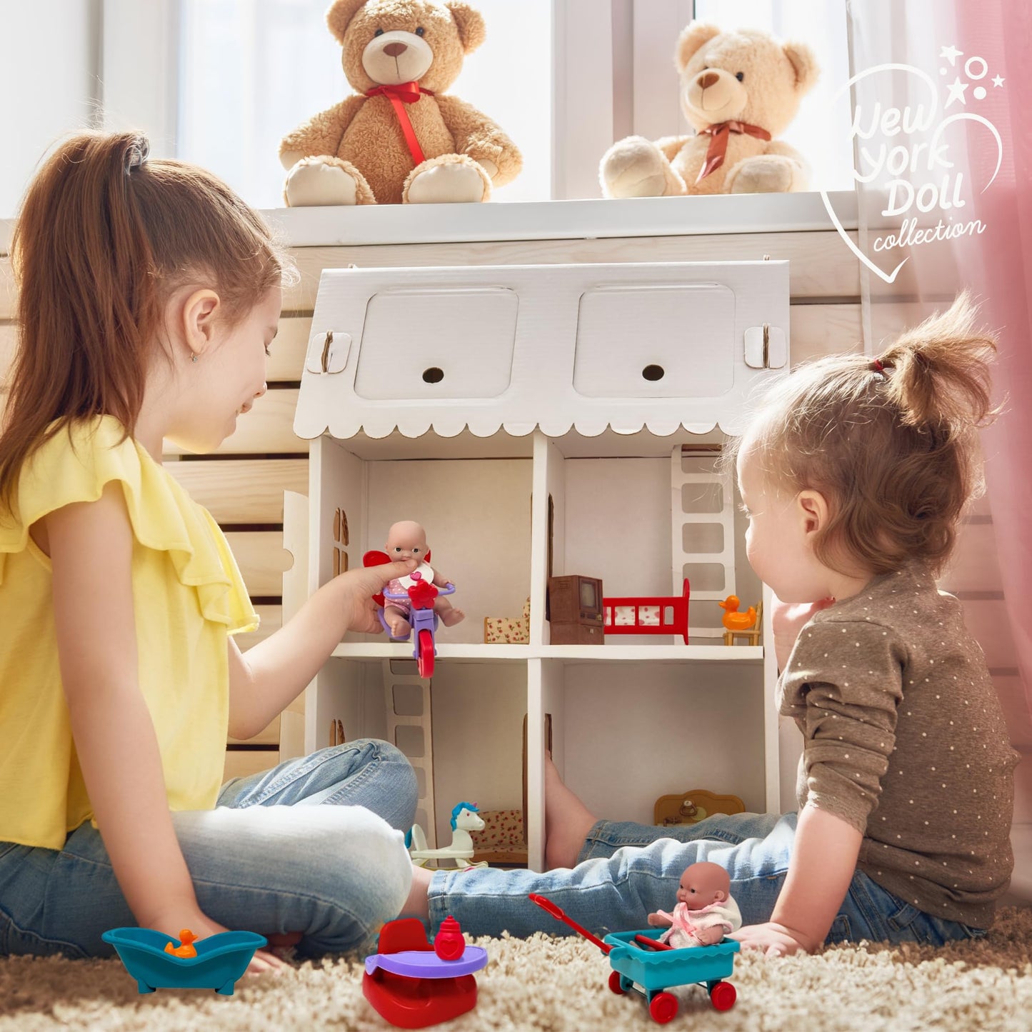 Mini Baby Doll Set, Small Baby Doll Playset with Mini Doll Accessories & 5 inch Doll Furniture, Mini Dolls for Girls, Small Dolls for Girls, Mini Baby
