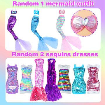 20pcs Doll Clothes and Accessories Including Random 10 Outfits Fashion Sequin Dresses Tops Bottoms Pants Short Skirt Swimsuit Bikini and Random 10