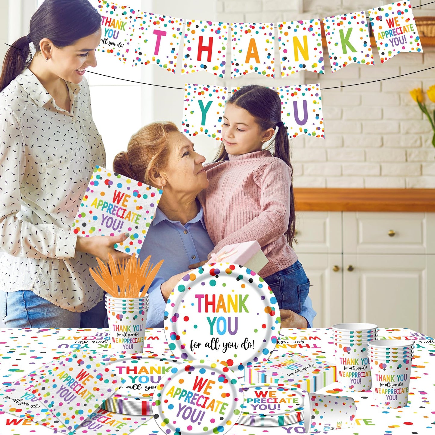 Thank You Party Plates and Napkin Decoration We Appreciate You Tableware Tablecloth Cups Banner Thank You for All You Do Employee Staff Appreciation