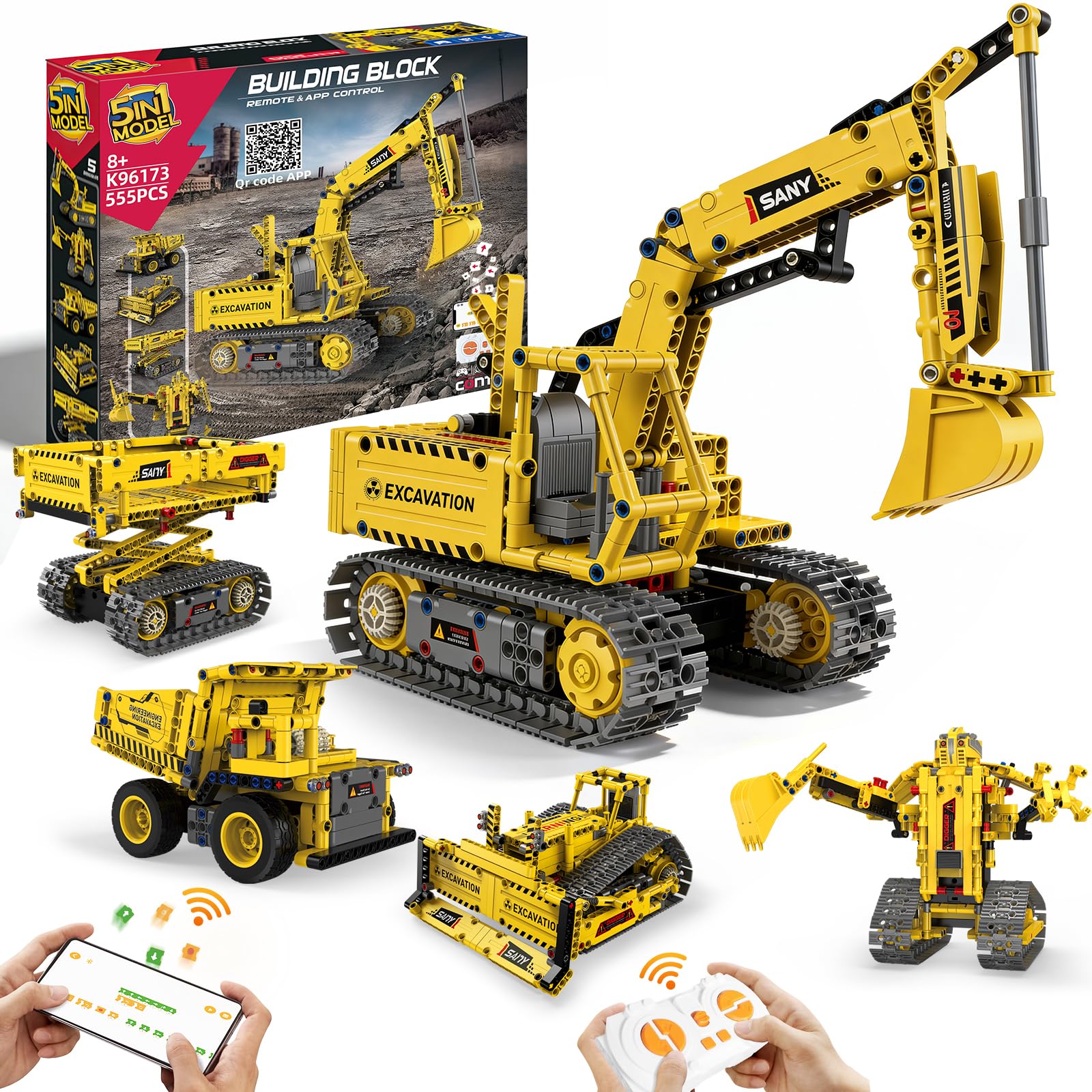 5-in-1 STEM Robotics Kits, 550 PCS Science Kits Building Blocks RC Robot Sets, App & Remote Control, Educational Toys for Kids Age 6 7 9 10 11 13 14+