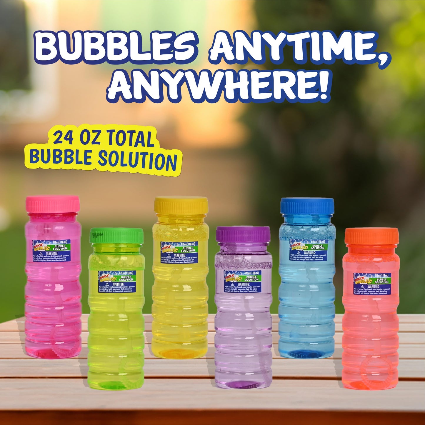Sunny Days Maxx Bubbles 6 Pack - 4 oz Bottles, 6-Hole Wands - Ages 3+