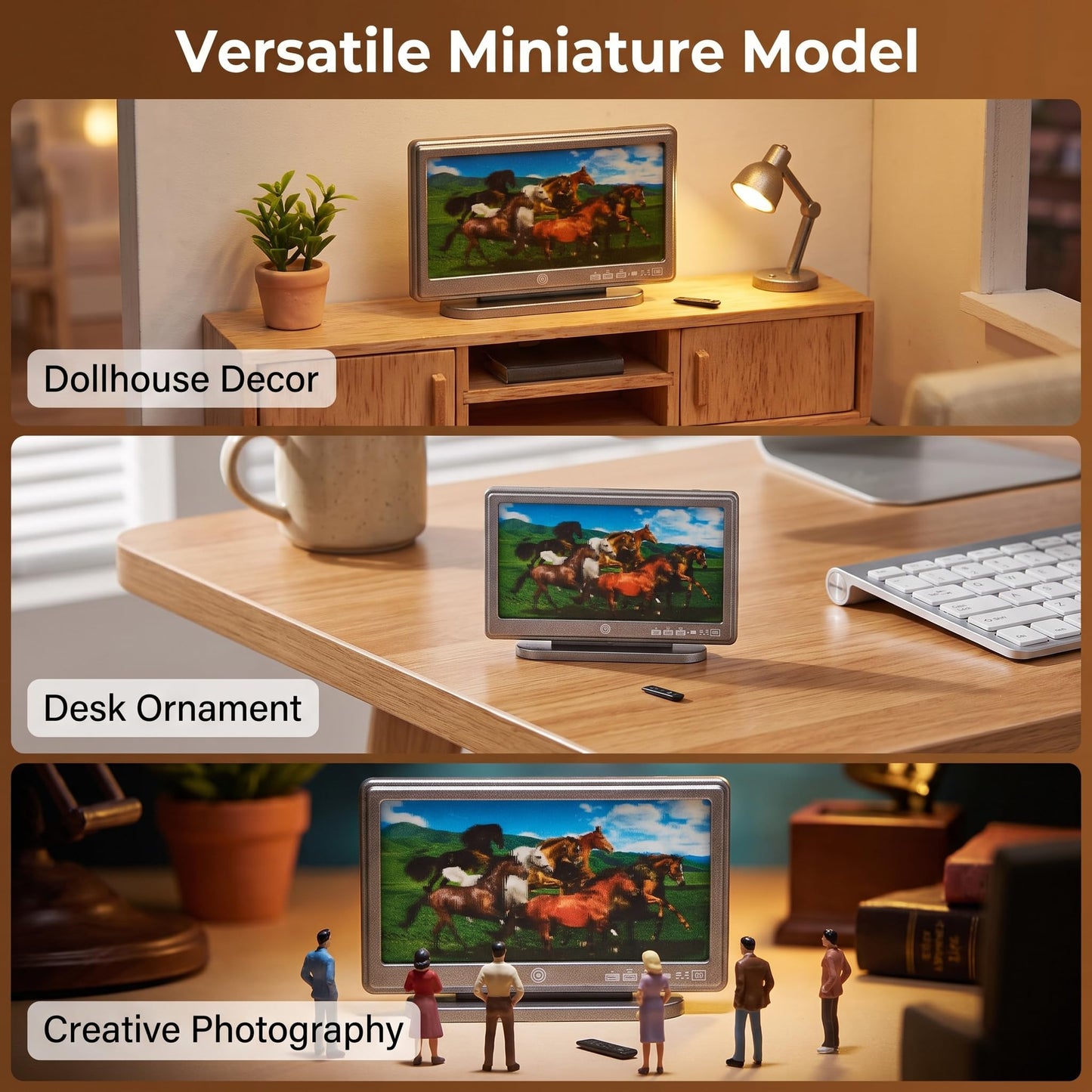 1:12 Scale Miniature TV Set, Tiny Television Dollhouse Furniture Accessories, Realistic Doll House Decor for Mini Living Room, for Dollhouse
