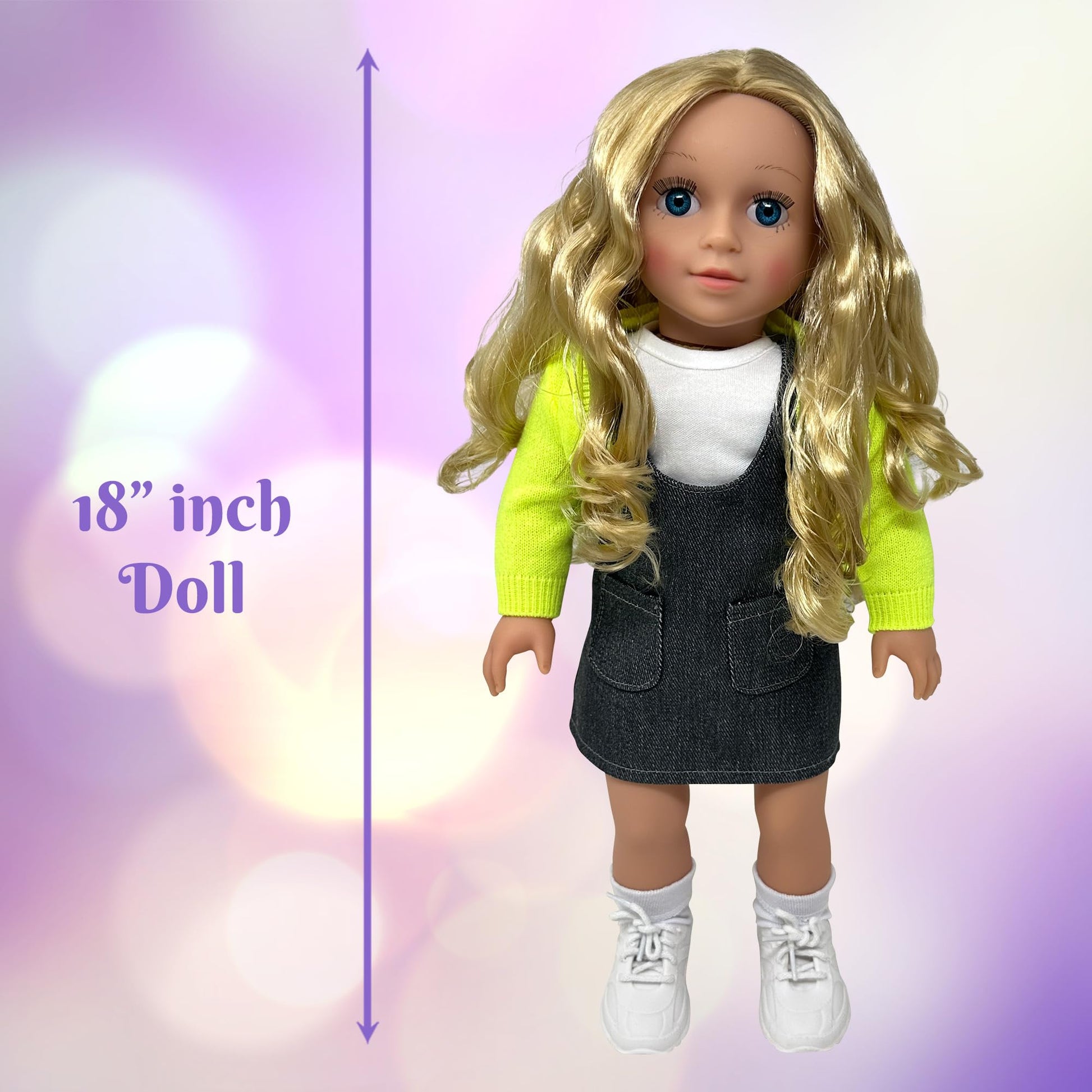 18 Inch Dolls with Soft Hair and Accessories - Soft Body 18 inch Doll with Poseable Vinyl Arms & Legs, Dress Outfit - Cute 18" Doll Set for Girls
