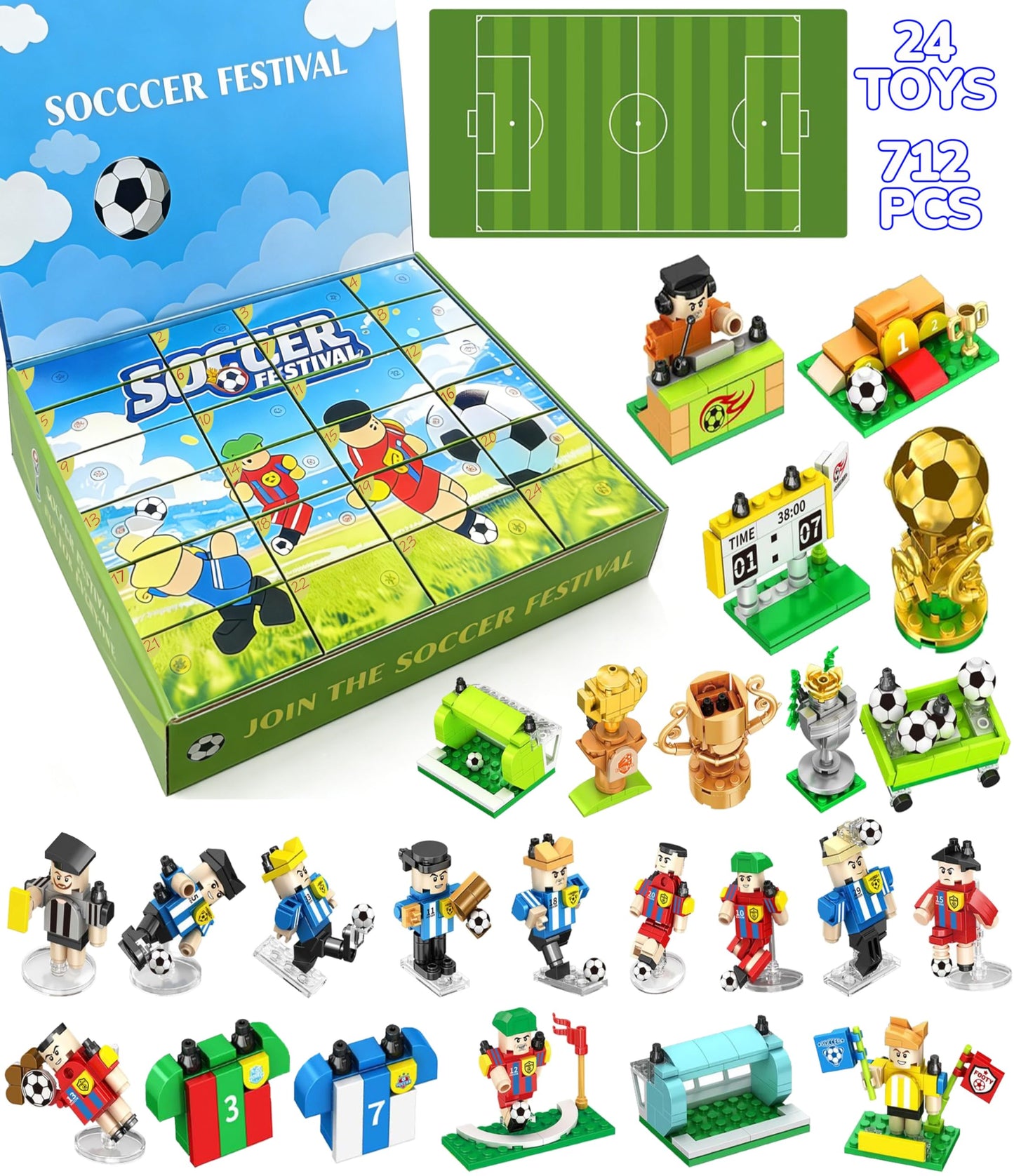 UAYUAY ?24 in 1 Toys Box? Soccer Gifts for Boys Girls Birthday Gift Soccer Building Block Set Soccer Toys Stuff Kids Goodie Bags Stuffers Party Favors