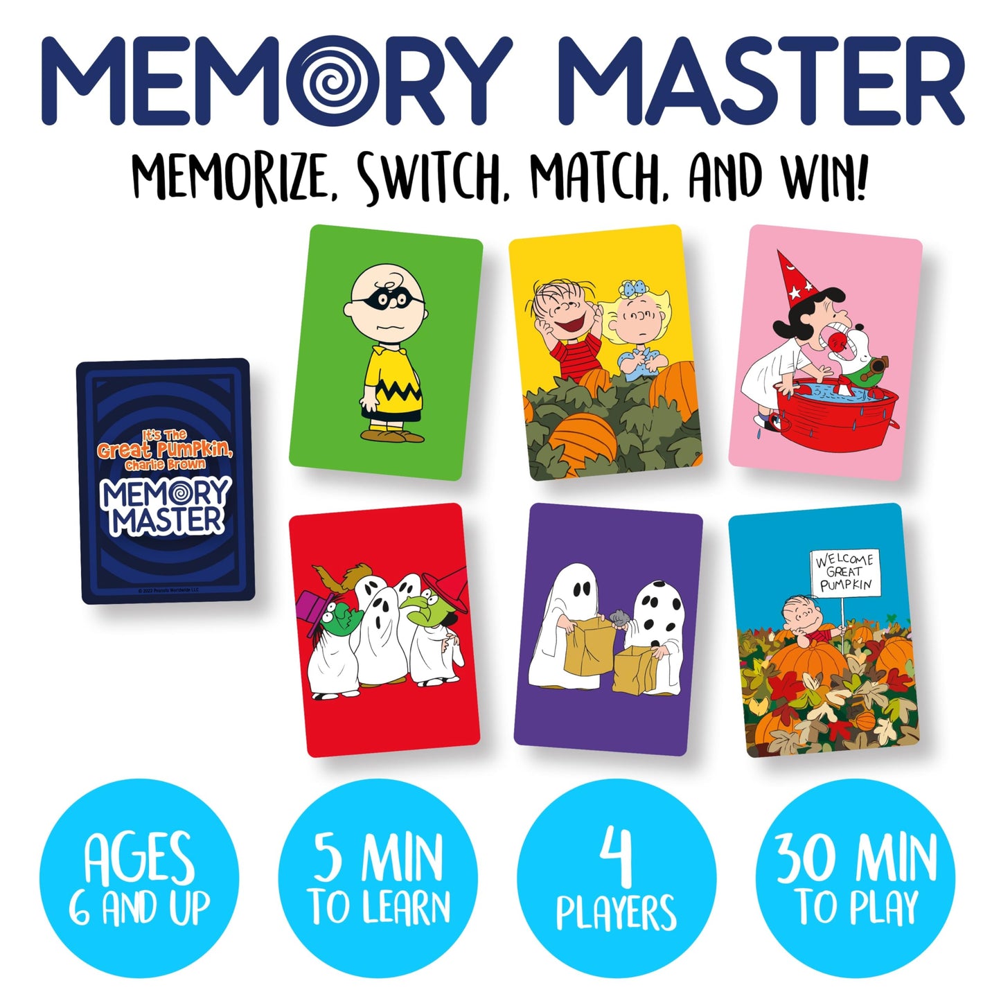 AQUARIUS Charlie Brown Great Pumpkin Memory Master Card Game - Fun Family Party Game for Kids, Teens & Adults - Entertaining Game Night Gift