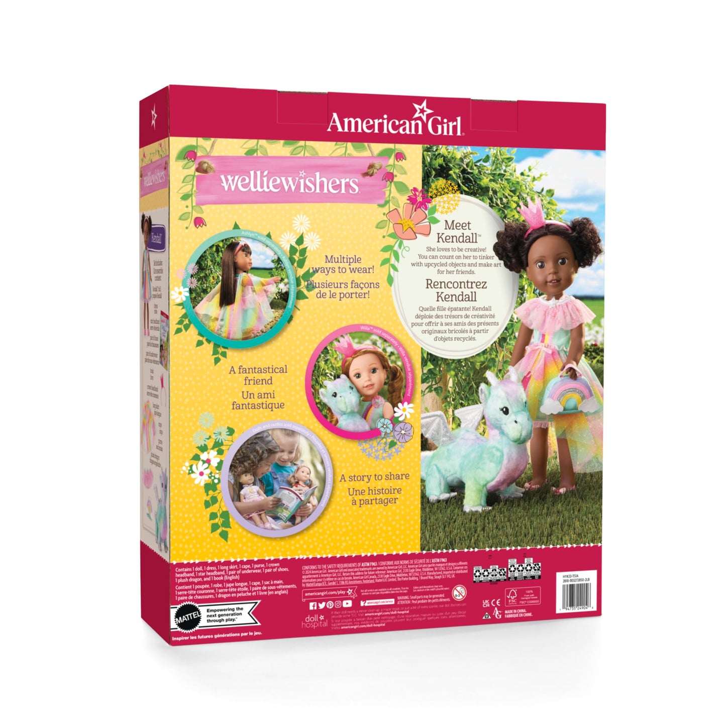 American Girl WellieWishers 14.5-inch Kendall Doll Playset with Crisella the Dragon, Doll Dress and Accessories, and Storybook, for Ages 4+ (Amazon